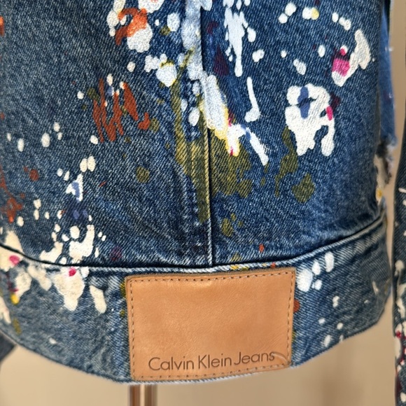 Calvin Klein Jeans Cotton Paint Splatter Colorful Denim Jacket Size S - Picture 11 of 16